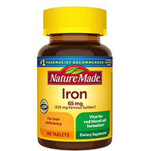 Viên bổ sung sắt Nature Made Iron 65 mg 180 viên Mỹ